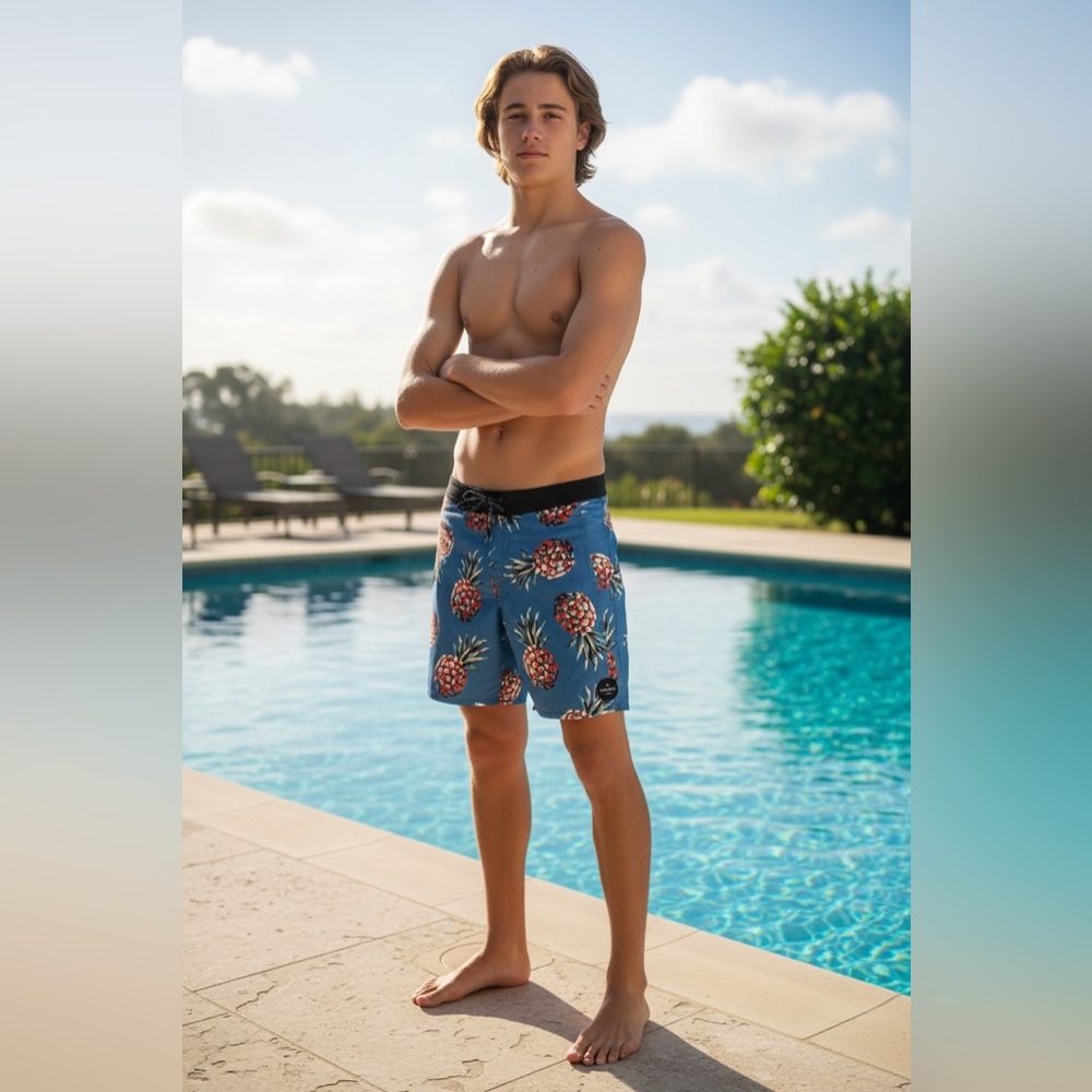 Rip Curl Caicos Board Shorts with Pineapple Black Waistband Boys Size 14